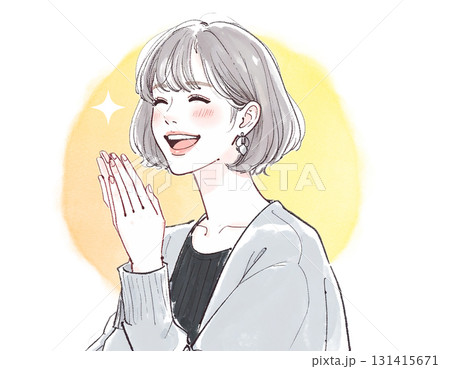 水彩画・手描き風のお笑い・大爆笑する女性のイラスト素材 水彩画・手描き風のお笑い・大爆笑する女性のイラスト素材 131415671