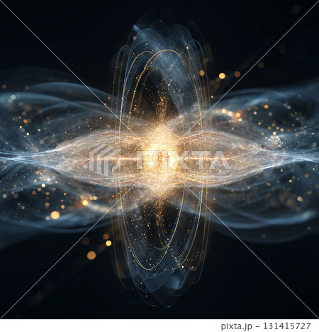エネルギーの波動と粒子が共鳴する抽象背景　量子や宇宙をイメージした未来的デザイン素材 131415727