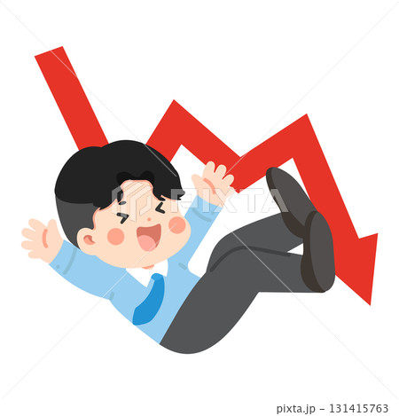Cartoon Man Falling with Stock Market Arrow 131415763