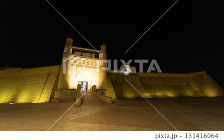 night view of Ark of Bukhara. it is a massive fortress located in of Bukhara.  131416064