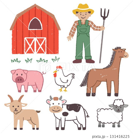 FARM DOODLE element sticker cute kiddy doodle illustration decorative vibrant hand drawn drawing cartoon children element editable vector isolated clean design 131416225