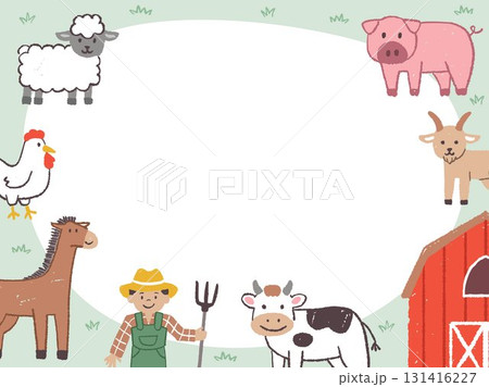 FARM DOODLE frame cute kiddy doodle blank empty greeting card illustration decorative vibrant hand drawn drawing cartoon children element editable vector 131416227