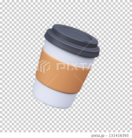 3D White Takeaway Cup with Cardboard Sleeve 131416393