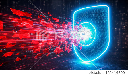 Cyber security concept with glowing shield protecting from data breach, abstract technology background showing firewall and antivirus software stopping malware attack Cyber security concept with glowing shield protecting from data breach, abstract technology background showing firewall and antivirus software stopping malware attack 131416800