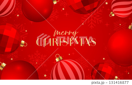 Christmas balls background, red bauble frame, card, border 131416877