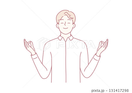 Happy man with mudra hands meditate Happy man with mudra hands meditate 131417298