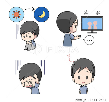 うつの精神的症状のイラスト4種類セット・男性 131417464