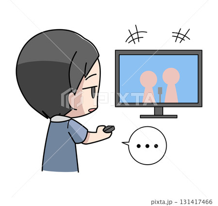 テレビを見ても楽しくない男性のイラスト 131417466