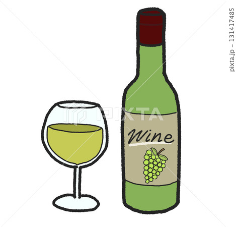 ワインボトルと白ワイングラス 131417485