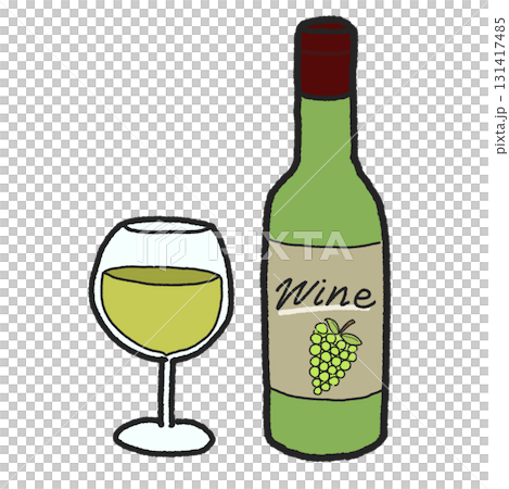 ワインボトルと白ワイングラス 131417485