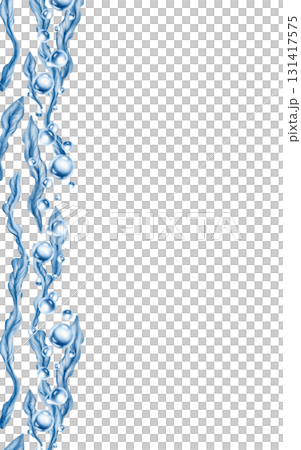 Vertical template of stylized laminaria kelp sways with air bubbles in a serene blue underwater wild world.Watercolor textures in monochrome.Marine ambiance,for oceanic designs and themed parties 131417575