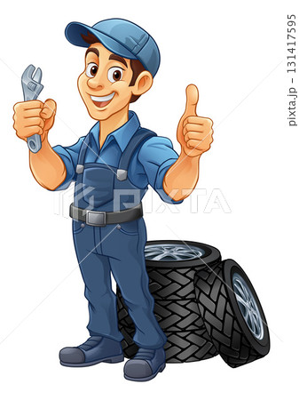 Tyre Tire Car Service Mechanic Mascot Cartoon Man 131417595