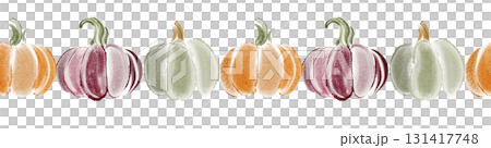Watercolor pumpkins Horizontal seamless border for wrapping, packaging, invitation, and holiday cards. Hand drawn repeat edging for autumn, harvest, Halloween, and Thanksgiving. Watercolor pumpkins Horizontal seamless border for wrapping, packaging, invitation, and holiday cards. Hand drawn repeat edging for autumn, harvest, Halloween, and Thanksgiving. 131417748