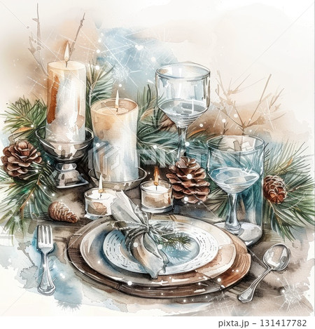 Elegant Christmas table setting with candles 131417782