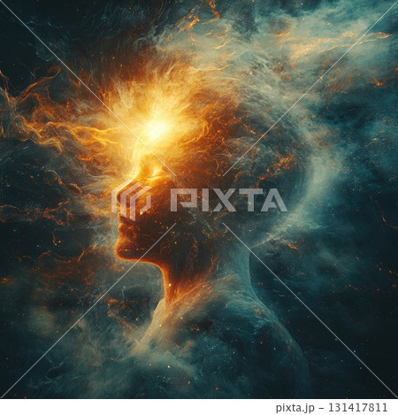 Abstract cosmic female portrait with fire energy Abstract cosmic female portrait with fire energy 131417811