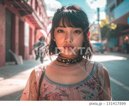 道を歩く女性 道を歩く女性 131417899