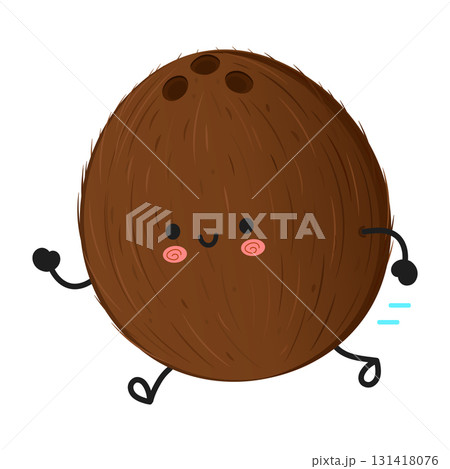 Coconut character running smiling happily kawaii style 131418076