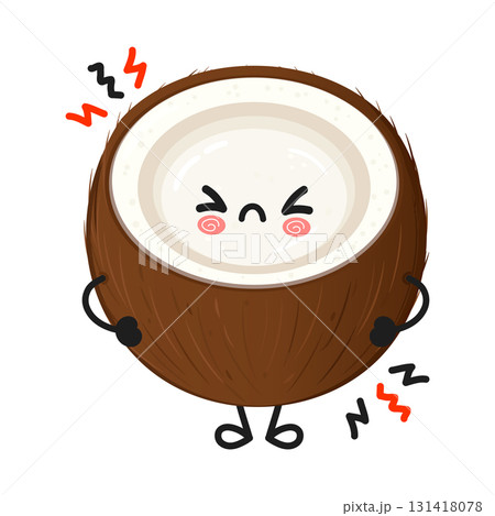Upset coconut character feeling frustrated and angry Upset coconut character feeling frustrated and angry 131418078