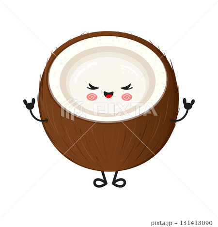 Cute coconut cartoon character making rock and roll gesture Cute coconut cartoon character making rock and roll gesture 131418090