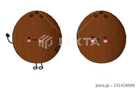 Cute coconut couple expressing love and happiness Cute coconut couple expressing love and happiness 131418099