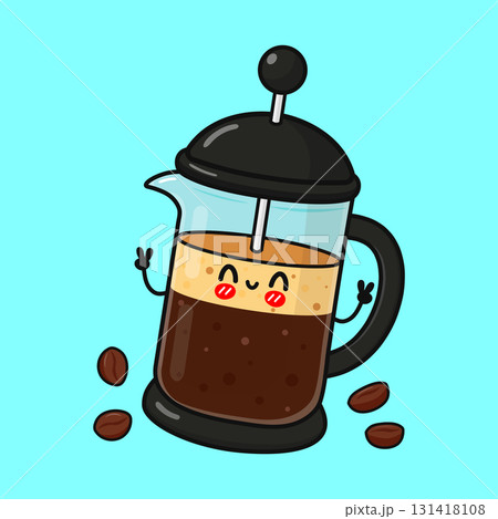 Kawaii French press coffee maker character cartoon Kawaii French press coffee maker character cartoon 131418108