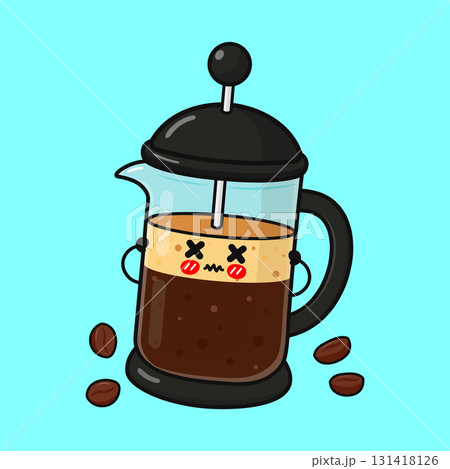 French press coffee pot cartoon character feeling dizzy 131418126