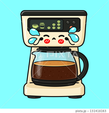 Cute coffee maker crying sad anthropomorphic cartoon 131418163