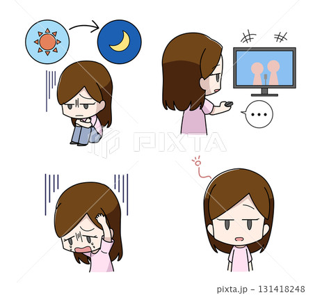 うつの精神的症状のイラスト4種類セット・女性 うつの精神的症状のイラスト4種類セット・女性 131418248