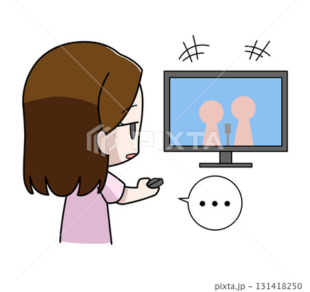 テレビを見ても楽しくない女性のイラスト テレビを見ても楽しくない女性のイラスト 131418250