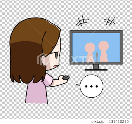テレビを見ても楽しくない女性のイラスト テレビを見ても楽しくない女性のイラスト 131418250