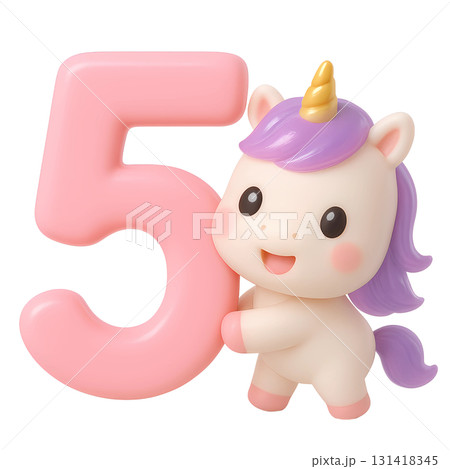 pink number five with unicorn  131418345