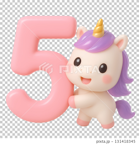 pink number five with unicorn  131418345
