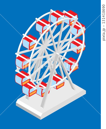 Isometric rotating ferris wheel with red cabins. 3D vector isolated on white background Isometric rotating ferris wheel with red cabins. 3D vector isolated on white background 131418690