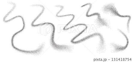Noise gradation fly stroke shapes set. Grainy texture splash wavy long elements. Dark sand dotwork forms. Vector gritty wavy lines. Grunge food figures Noise gradation fly stroke shapes set. Grainy texture splash wavy long elements. Dark sand dotwork forms. Vector gritty wavy lines. Grunge food figures 131418754