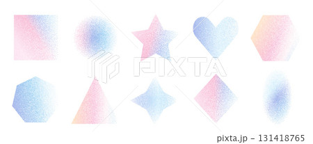 Pink and blue grainy gradation figures. Noise gradient geometric shapes set. Geometry dotwork transition forms. Vector gritty blur stickers. Pastel soft colors geometry callout figures Pink and blue grainy gradation figures. Noise gradient geometric shapes set. Geometry dotwork transition forms. Vector gritty blur stickers. Pastel soft colors geometry callout figures 131418765