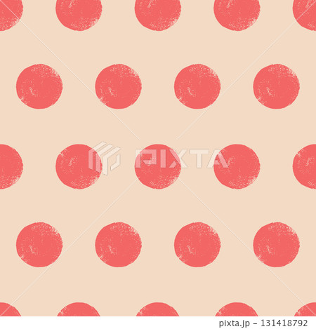 Polka dots groovy seamless pattern. Crayon red rounded endless background. Naive simple dot repeat cover. Circles continuous ornament. Vector hand drawn illustration 131418792