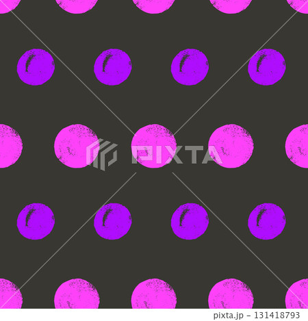 Polka dot neon colors seamless pattern. Crayon kids large round dots endless background. Naive simple dot repeat cover. Round vibrant purple and pink continuous ornament. Vector illustration 131418793