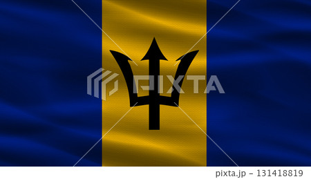Barbados flag with fabric texture. Realistic flag of Barbados waving 131418819