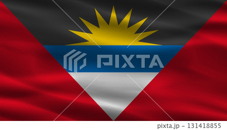 Antigua and Barbuda flag with fabric texture. Realistic flag of Antigua and Barbuda waving 131418855