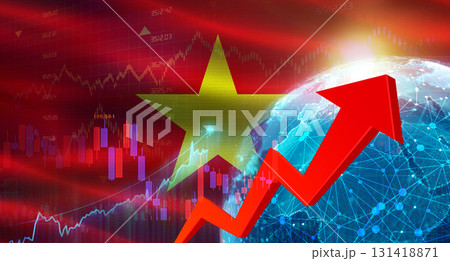 Global financial growth with Vietnam flag. Financial growth with Vietnam flag on economic background Global financial growth with Vietnam flag. Financial growth with Vietnam flag on economic background 131418871