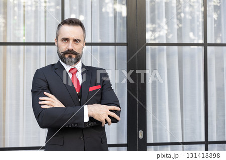Portrait hispanic latin moustache gentlemen fashion stylish dressing tuxedo jacket suit smart handsome model. Business man boss lawyer latino standing. Portrait hispanic latin moustache gentlemen fashion stylish dressing tuxedo jacket suit smart handsome model. Business man boss lawyer latino standing. 131418898