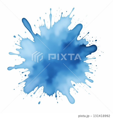 Abstract blue watercolor splash with soft gradients, fluid texture, and artistic paint splatters on a white background, high-resolution, artistic style 131418992