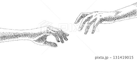 Hands reach out to each other. Monochrome concept for Valentine's Day. Black line isolated on white background. Stock vector illustration. hand drawn. Not AI, 131419015