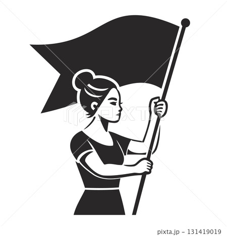 A determined woman holding a flag, symbolizing leadership and activism. A determined woman holding a flag, symbolizing leadership and activism. 131419019