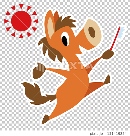 Hand-drawn relaxed horse character (New Year, Year of the Horse, Morning, Good Morning) 131419224