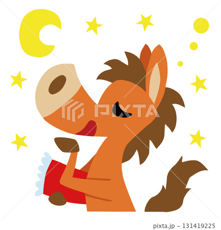 手描きのゆるい馬キャラクター(年賀、午年、おやすみ) 131419225