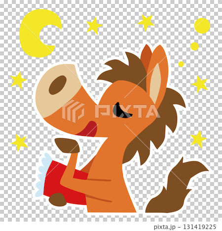 手描きのゆるい馬キャラクター(年賀、午年、おやすみ) 131419225