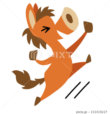 手描きのゆるい馬キャラクター(年賀、午年、やった！、ガッツポーズ) 131419227