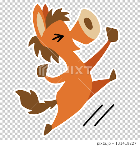 手描きのゆるい馬キャラクター(年賀、午年、やった！、ガッツポーズ) 131419227