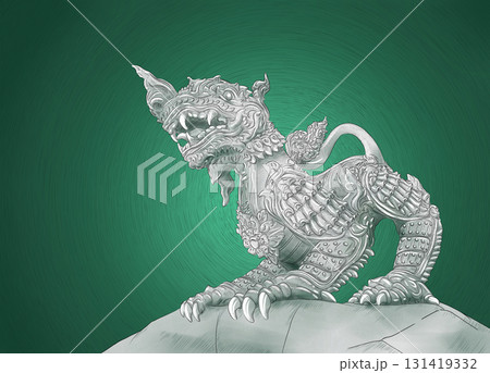 Illustration drawings of Singha statues in Thai mixed Chinese style Illustration drawings of Singha statues in Thai mixed Chinese style 131419332